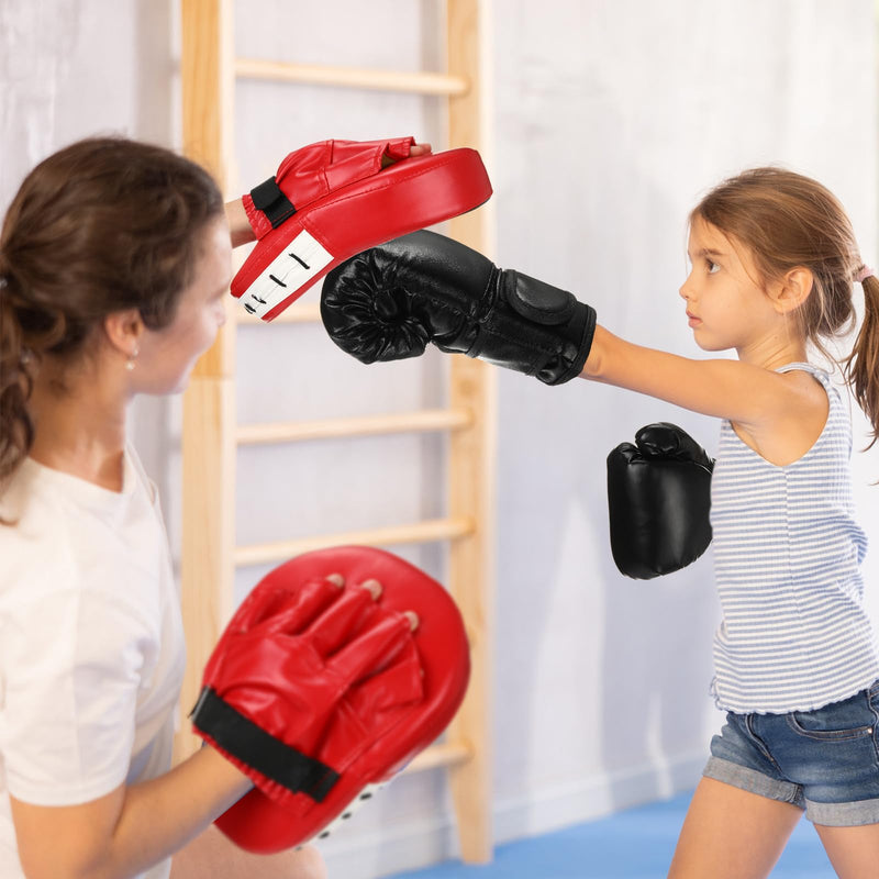 Boxing Gloves and Punching Mitts Set for Kids 6oz Black Gloves Curved Punch Mitts Pad Sparring Training Equipment for Martial Arts Muay Kickboxing Taekwondo Karate BJJ