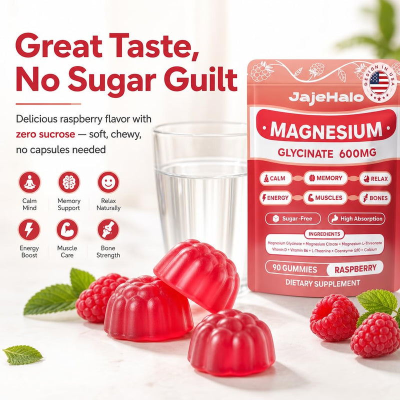 Magnesium Glycinate Gummies 600mg Sleep & Focus, 90 Count | 1000mg magnesium complex: glycinate, L-threonate & citrate with CoQ10, D3 & B6 for sleep, focus and energy.