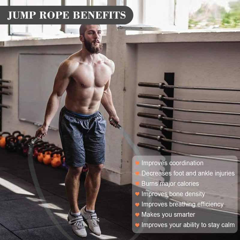 Redify Weighted Jump Rope for Workout Fitness(1LB), Tangle-Free Ball Bearing Rapid Speed Skipping Rope for MMA Boxing Weight-loss,Aluminum Handle Adjustable Length 9MM Fabric Cotton+9MM Solid PVC Rope Grey