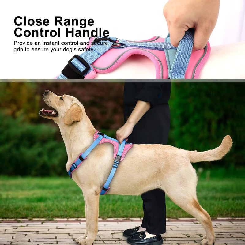 Beirui No Pull Dog Harness, No Choke Front Clip Dog Harness Medium Sized Dog, Adjustable Soft Padded Dog Vest harness with Easy Control Handle and Reflective Strips for Large Dog Easy Walking(Pink,M) M:Chest 17-26", Neck 14-23" Pink - BeesActive Australia