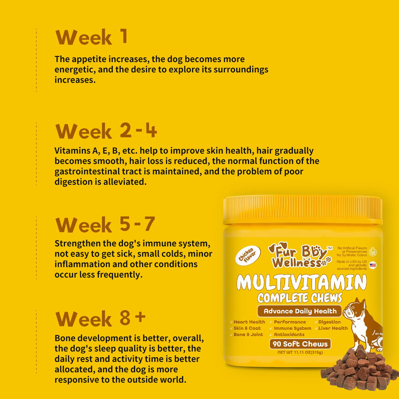 Daily Dog Multivitamin, Chewable Dog Vitamins and Supplements for Hip & Joints, Skin & Coat, Probiotics & Omega 3 Fish Oil for Dogs - Senior & Puppy Multivitamin - 90 Chews