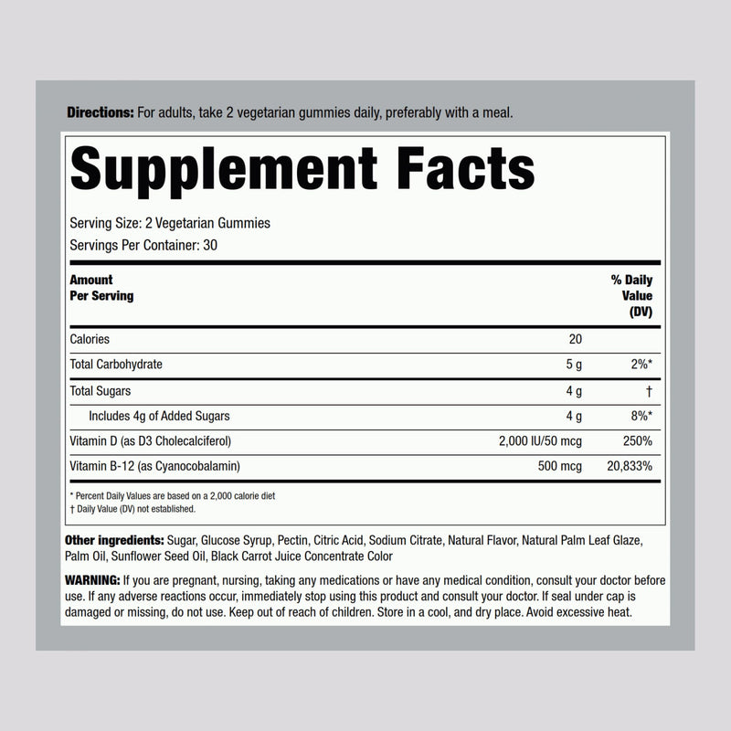 Piping Rock Vitamin D3 and B12 Gummies | 60 Count | Supplement for Women and Men | High Potency | Strawberry Flavor | Vegetarian, Non-GMO, Gluten Free
