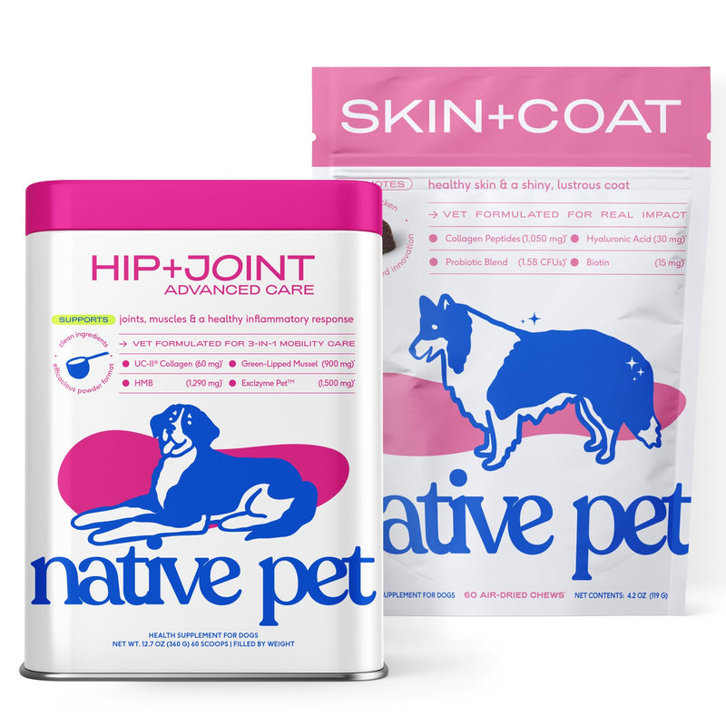 Native Pet Joint & Skin Wellness Pack: Hip & Joint Supplement for Dogs - Supports Cartilage, Muscles & Anti-Inflammatory & Omega Skin and Coat Chews Supplement for Dogs - 60 Count