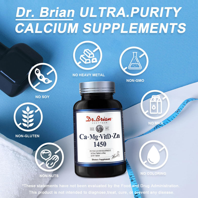 Dr. Brian Calcium Magnesium Zinc with Vitamin D3 | Bone Strength, Muscle Function, Heart Health - Non-GMO, Soy and Gluten Free (90 Tablets)