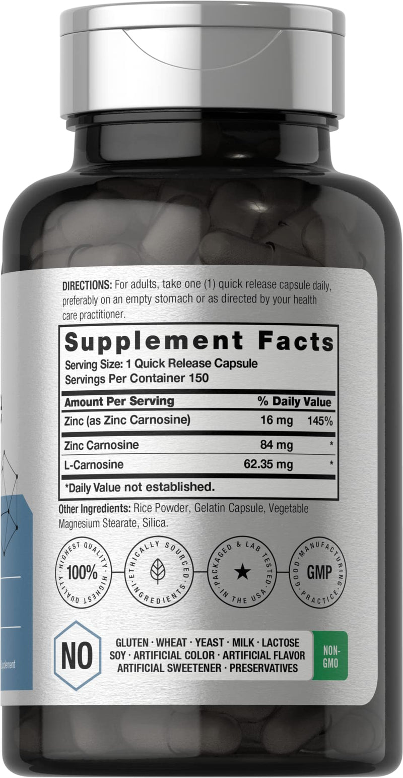 Horbäach Zinc Carnosine Supplement | 84mg per Capsule | 150 Count | Non-GMO & Gluten Free 150 Count (Pack of 1) - BeesActive Australia