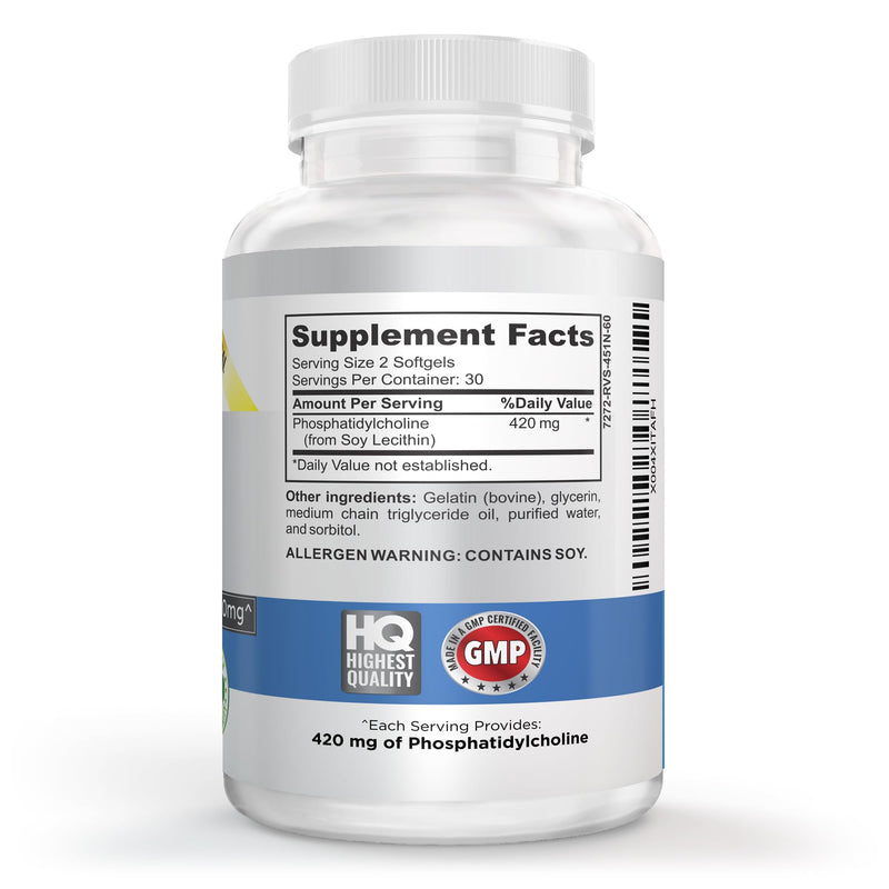 Vitalité Now! Choline Phosphatidyl, High Potency, Phosphatidylcholine 420mg | Phospholipid, Pregnancy Support, Mental Clarity, Energy, Liver, Brain, & Cognitive Health, Softgels, Non-GMO, Made in USA