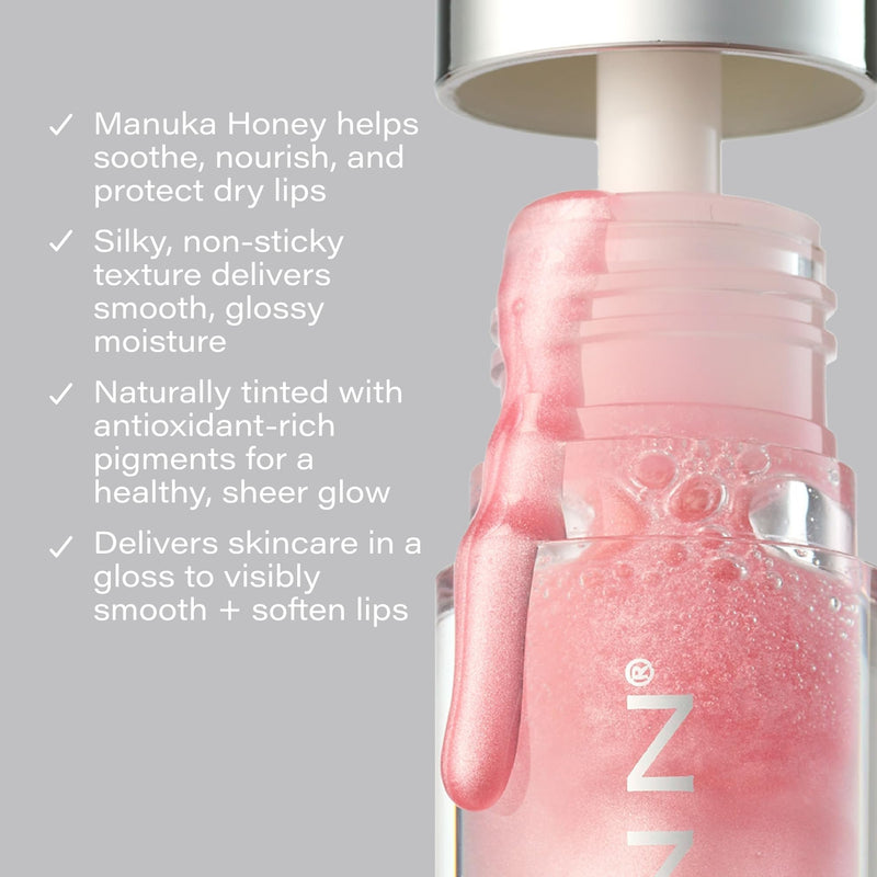 SKINN Luminous Lip Oil with Vitamin C & Manuka Honey, Blush | Smooth Lines & Soothe Dry Cracked Lips - Hydrating Lip Gloss & Oils for Elasticity - Lip Gloss with Skincare Benefits