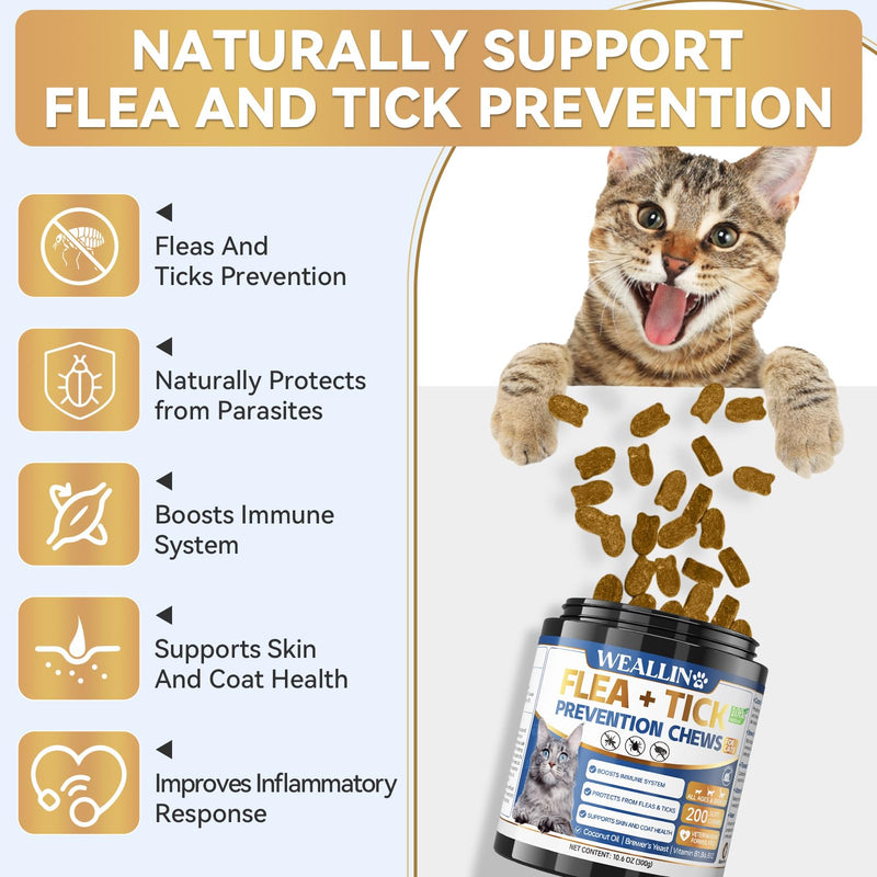 WEALLIN Flea and Tick Prevention Chews for Dog&Cats, Flea and Tick Prevention for Dogs, Flea and Tick Prevention for Cats, 200 Soft Chews, Chicken Flavor, Natural Flea and Tick Treatment