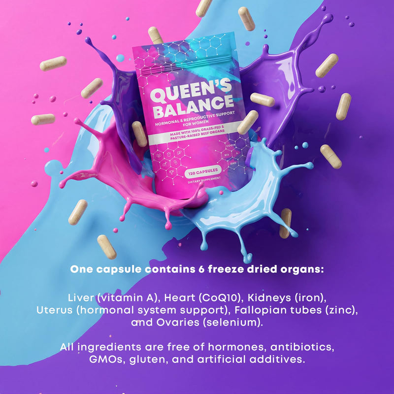 Beef Organ Supplement for Women - Formula of 6 Grass Fed Beef Organs - Liver, Heart, Kidney, Uterus, Ovaries - Supports Womens Hormone Balance, Energy, Health - Female Supplements, 120 Capsules
