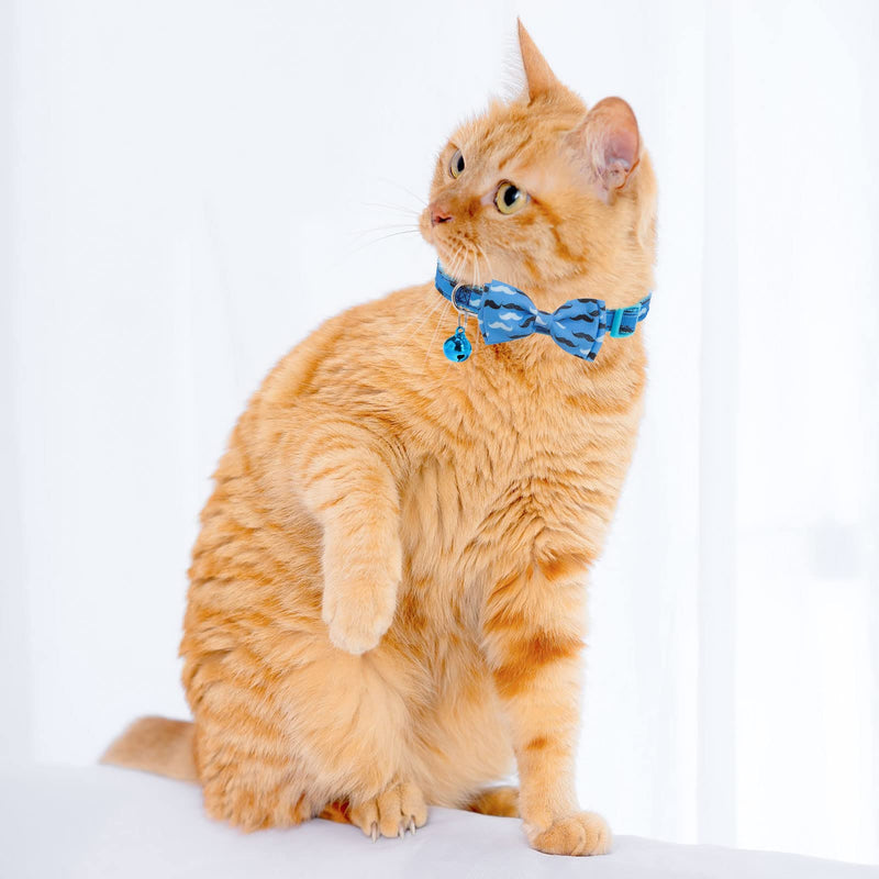 Breakaway Cat Collar with Removable Bow Tie and Bell, Cute Multi-Style Patterns, 3 Pack Safety Buckle Kitten Collars, Adjustable Pet Collar for Boy Cats Puppy Blue - BeesActive Australia