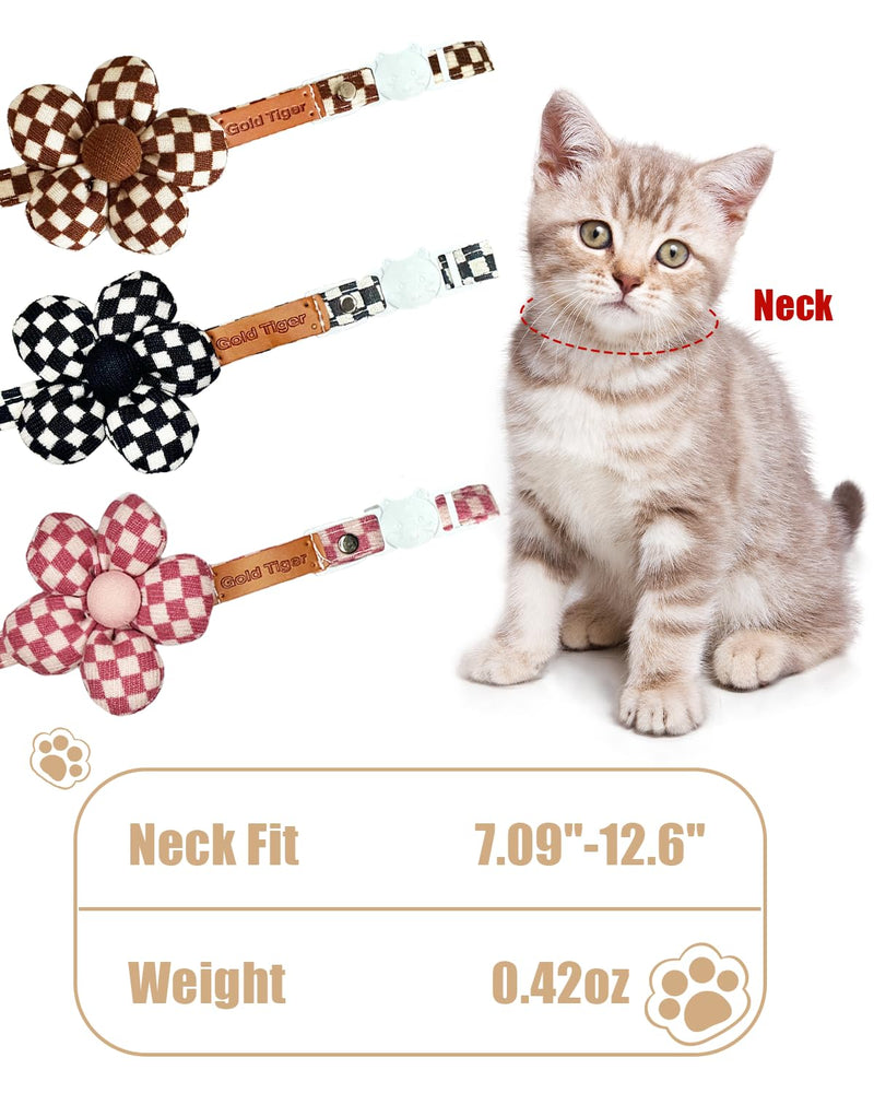 Stylish Black and White Checkered Cat Collar with Flower - Breakaway Safety Collar and Adjustable Size 7.09-12.6 inches for Small to Medium Cats (Pink) Pink - BeesActive Australia