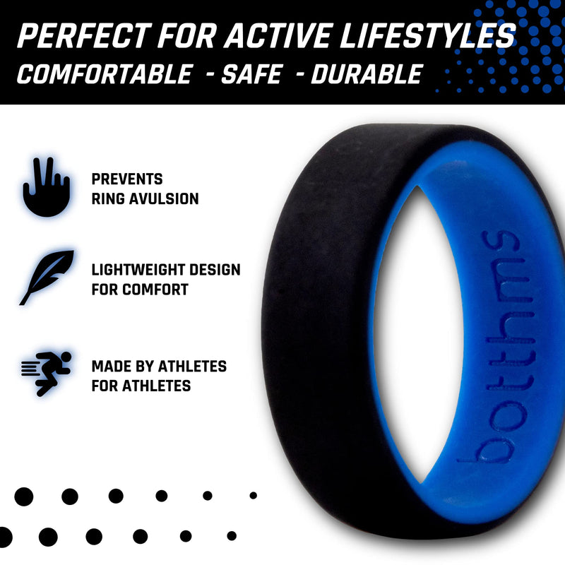 Men’s Dual Tone Silicone Rings, Silicone Wedding Rings, for Active Lifestyle Black/Blue 8