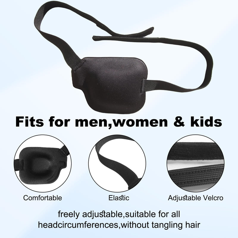 2Pcs 3D Eye Patches for Adults, Adjustable Medical Eyepatch,Black(Left) 2 Count (Pack of 1) Left-black