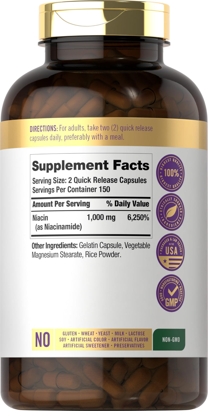 Carlyle Niacinamide 1000 mg | 300 Capsules | High Potency Formula | Non-GMO, Gluten Free Supplement 300 Count (Pack of 1)