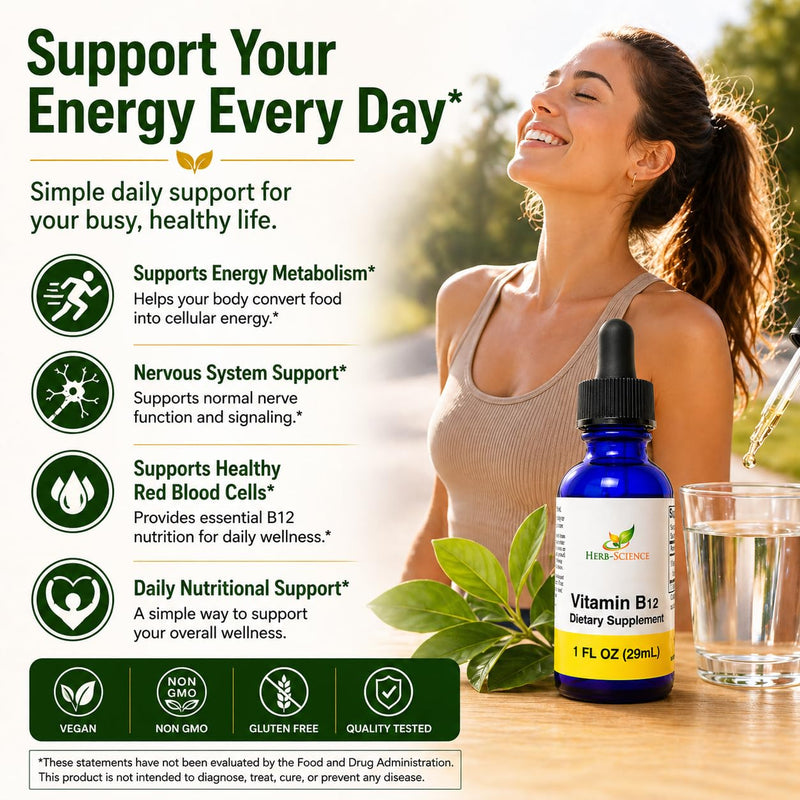 Liquid Vitamin B12 – Cold-Pressed, High Absorption, Vegan, Alcohol-Free, Sublingual B12 Drops, Cyanocobalamin, No Artificial Flavors, Blue Cobalt Glass Bottle for Maximum Freshness - 1 oz | Made with Only 3 Premium Ingredients, Vegan and Non-GMO, in an...