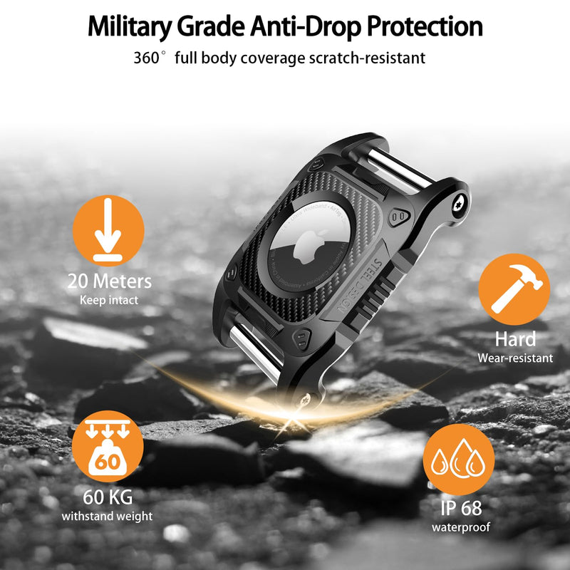Airtag Dog Collar Holder Airtag Keyring, Waterproof AirTag Holder Hard TPU Full Protection Airtag Case for Dog Cat Collar, Key, Backpack, Luggage, GPS Tracker with Detachable Metal Bolt (Black) Black - BeesActive Australia