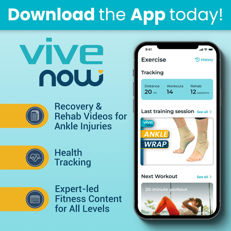 Vive Ankle Wrap (2 Pack) - Strap Heel Brace Stabilizer for Sprained Foot - Breathable, Soft, Firm Compression Sport Sleeve for Swelling - Adjustable Nonslip Elastic Support for Tendonitis (Women, Men) Beige - BeesActive Australia