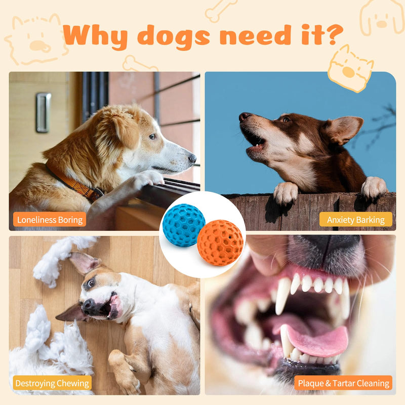 HIPPIH Indestructible Squeaky Dog Toys, Interactive Dog Balls 2 Pack, Dog Chew Toys for Aggressive Chewers, Natural Rubber Puppy Toys for Large/Medium Dogs, Tough Puppy Teething Toys, Relieve Anxiety blue+orange - BeesActive Australia