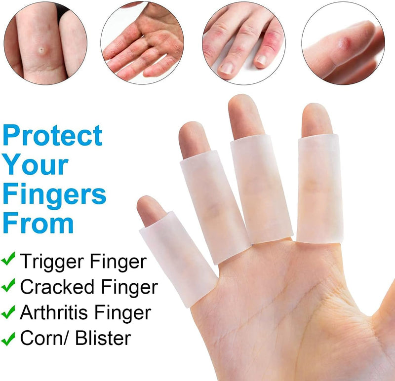 Sumifun Finger Sleeves, 20PCS Gel Thumb Finger Tubes for Arthritis, Trigger Finger Pain, Silicone Fingers Protector for Golf, Basketball, Golf, Rugby, Cracked Finger Clear