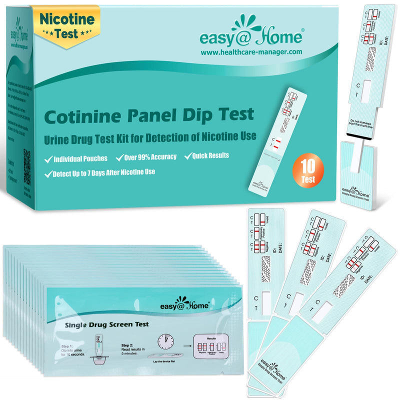 Easy@Home 10 Pack Nicotine Urine Test Strips Kit, Sensitive Rapid Testing Detection 200 ng/mL #ECOT-114 10 Count (Pack of 1)