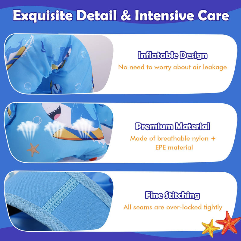 MoKo Toddler Swim Vest for Kids 13-30/20-50/22-66lbs, Swim Arm Floaties Cartoon Swimming Water Wings Pool Float Vests Sleeves Shoulder Straps Arm Band for Children Learn to Swim Surfing Shark for kids 13-30 lbs - BeesActive Australia