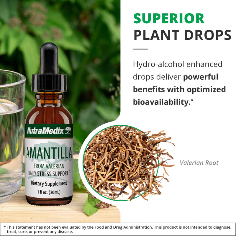 NutraMedix Amantilla Tincture - Valerian Root Extract for Stress Support - Promote Overall Sense of Calm with Valerian Root - Vegan Supplement for Enhanced Slumber (1oz / 30ml) - BeesActive Australia