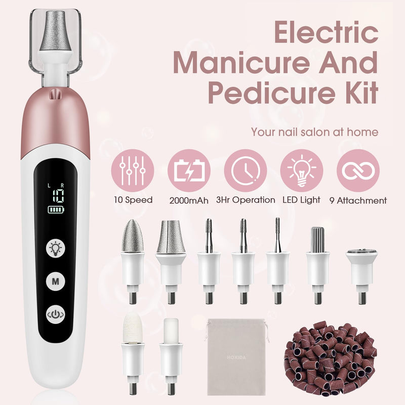 Cordless Electric Nail File Set, Professional Manicure Pedicure Kit with Memory Modes, 10 Speed Portable Nail Drill Machine, Pedicure Tools for feet, Hand Foot Care Tool for Thick Nail Toenail Cuticle Pink