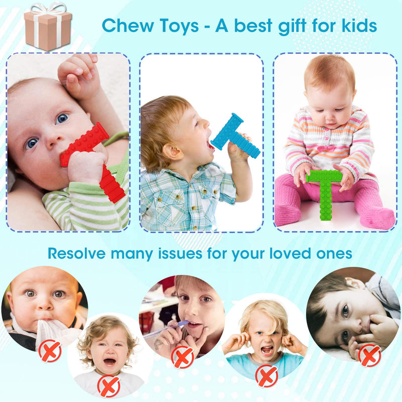 Sensory Chew Toys for Autistic Children, T Chews Tubes for Teens Chewing, Autism Boys and Girls Kids, ADHD, Silicone Chewy Necklace Sensory for 3-12 Years Aggressive Chewer Oral Motor Tools 4 Pack Rainbow - BeesActive Australia