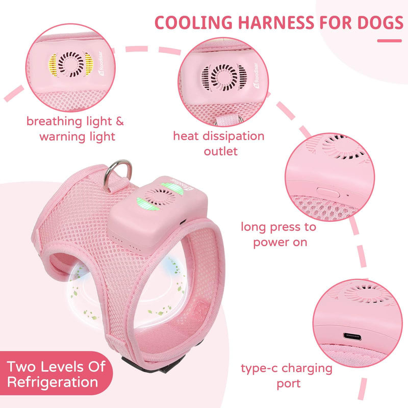 Cooling Dog Harness and Leash Set Wearable Air Conditioner Dog Vest Harness Light Up Easy Walk Dog Harness Mesh Front Clip Puppy Harnesses for Small Dogs,Pink Medium Pink - BeesActive Australia