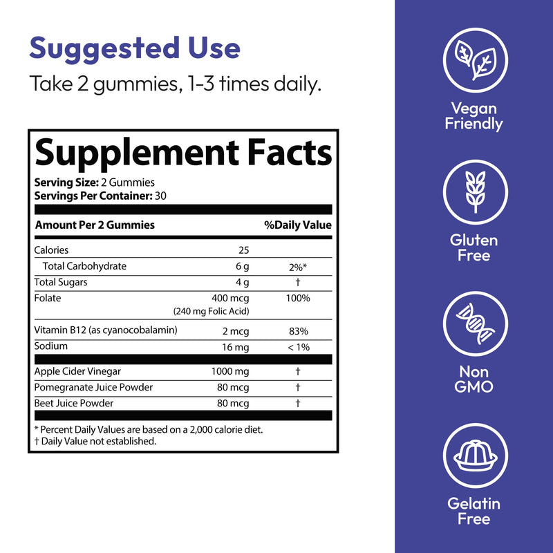 Justified Laboratories Keto Thrive Keto ACV Gummies (1000 mg) - 60 Count, Pack of 2 - Formulated with Apple Cider Vinegar, Folate & Vitamin B12 - Non-GMO, Vegan, Gluten Free - 60 Servings 60 Count (Pack of 2)