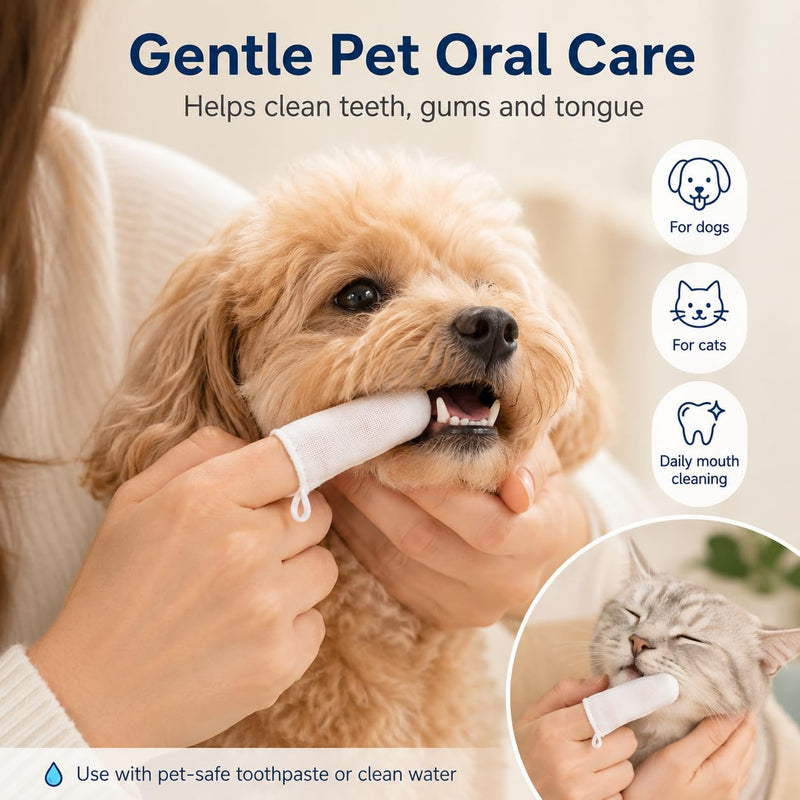 6 Pcs Pet Finger Toothbrush Set – Soft Cotton Gauze Finger Brushes for Dogs Cats Puppies Kittens – Reusable Pet Teeth, Gum and Tongue Cleaning Sleeves with Elastic Ring for Daily Oral Care