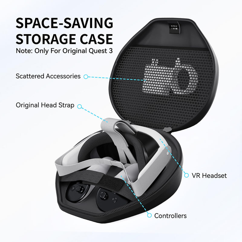 PU Hard Carrying Case Travel Case for Meta/Oculus Quest 3 / Vision Pro Accessories, Pro Storage Handheld Case Bag Compatible with Quest 3 VR Headset, Original Head Strap, Controller Grips YZL012-BK - BeesActive Australia