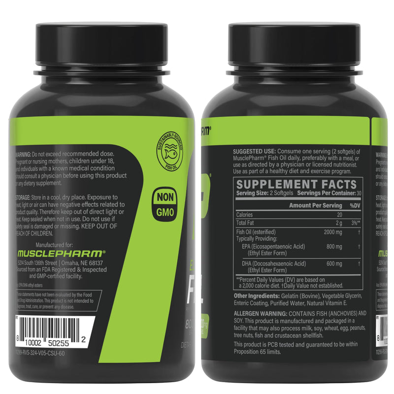 Muscle Pharm Essentials Fish Oil Omega 3-60 Liquid Softgels - 30 Servings | 2000mg Omega 3 Fish Oil, Cardiovascular Support, Immune Health, Joint Wellness, Athletic Recovery 60 Count (Pack of 1)