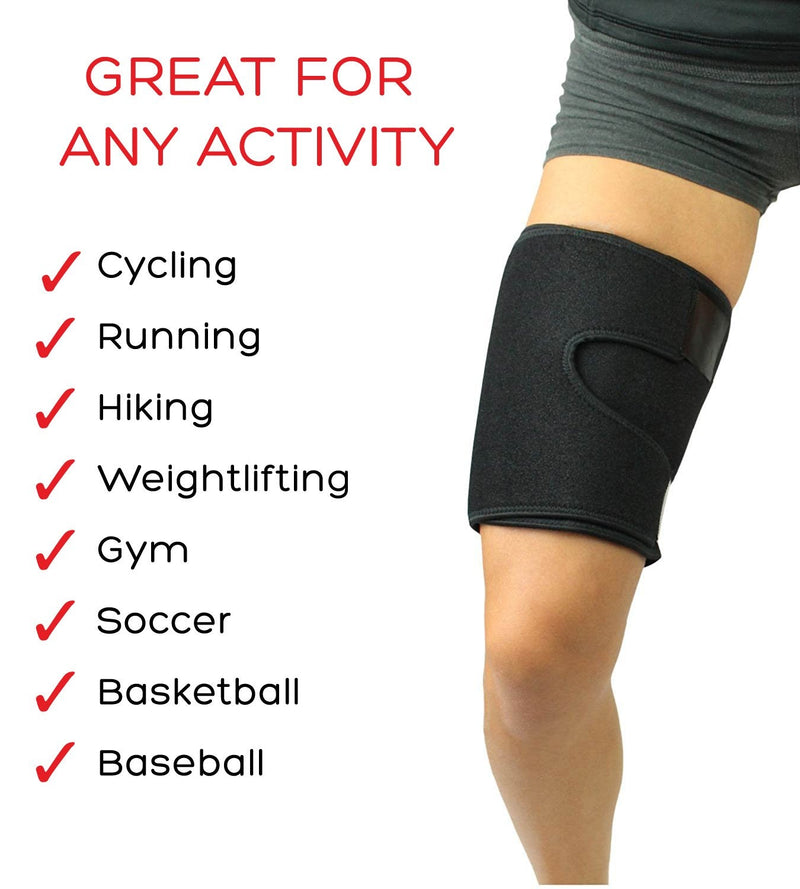Adjustable Thigh Brace Support, Quadriceps Support and Thigh Wraps for Men and Women. Unisex Breathable Neoprene Non-Slip Hamstring Compression Sleeve S/M (16-26")