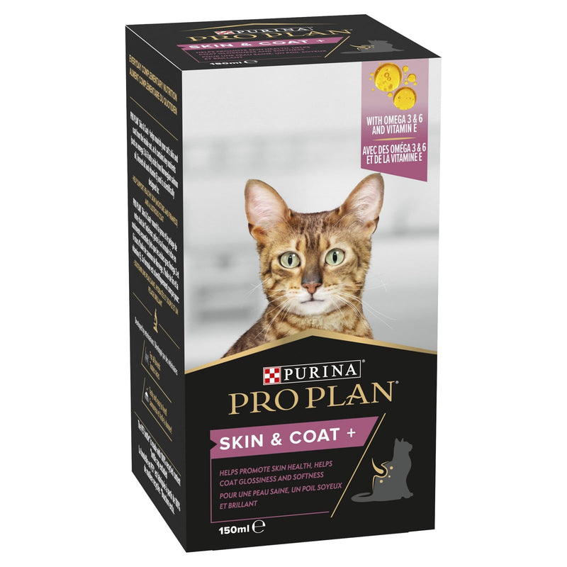PRO PLAN Cat Skin and Coat Supplement | Skin health support, lustrous coat | with salmon oil, linseed oil, omega 3, omega 6, vitamin E | Adult and Senior cats | Oil 150 ml