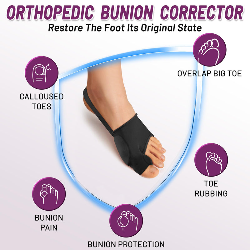 Bunion Corrector Sleeve, Breathable Bunion Big Toe Alignment Splint with Anti-Slip Heel Grip,4 Sizes,Extra Thick Gel Pads & Adjustable Straps for Hallux Valgus Comfort. (Black, XXS: WOMEN 4-3) Black