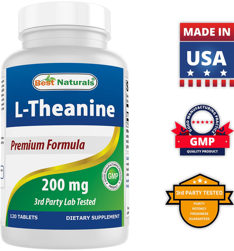 Best Naturals L-Theanine 200mg per Tablet (400mg per 2 Tablets) - Promotes Relaxation Without Drowsiness - 120 Vegetarian Tablets - (120 Count (Pack of 2)) 240 Count (Pack of 1)