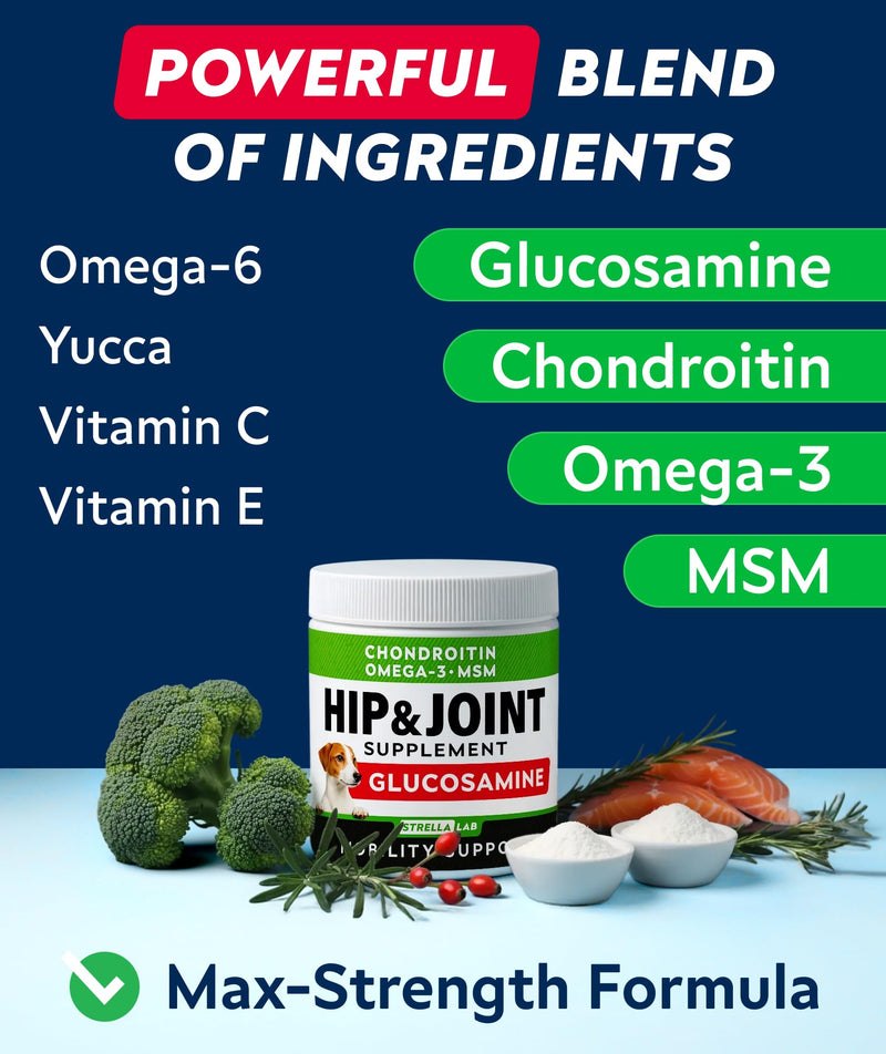 Glucosamine Treats for Dogs - Hip & Joint Supplement w/Omega-3 Fish Oil - Chondroitin, MSM - Advanced Mobility Chews - Joint Pain Relief - Hip & Joint Care - Bacon Flavor - 180 Ct - Made in USA 180Ct (Bacon)
