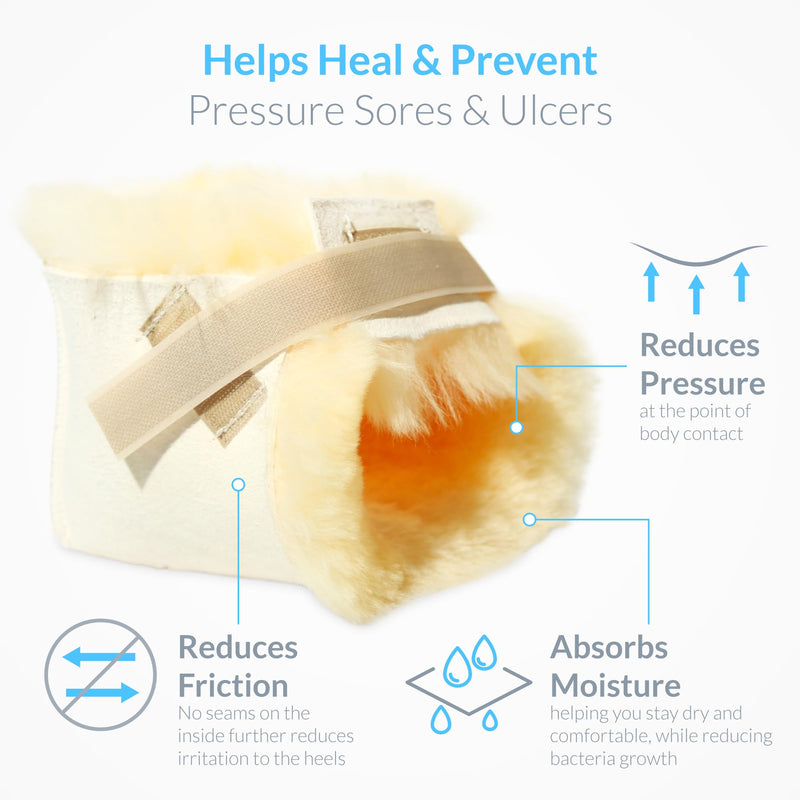 Sheepskin Ranch Sofsheep Medical Sheepskin Heel Protector, Pressure Relief for Bed Sores, Ulcers, Sensitive Skin, Hospital Grade, Chrome Free, Washable, Hypoallergenic, Adjustable, Real Wool, Single