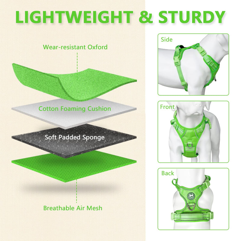 PoyPet No Pull Dog Harness, No Choke Reflective Dog Vest, Adjustable Pet Harnesses with Easy Control Padded Handle for Small Medium Large Dogs(Green Matching Trim,L) L Green(Matching Trim) - BeesActive Australia