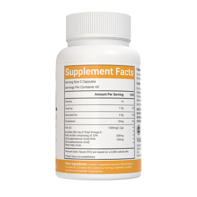 Omega-3 Fish Oil 1560mg, Triple Strength EPA & DHA, 120 Softgels - 60 Servings, Gluten Free, Non-GMO, and Vegetarian Friendly