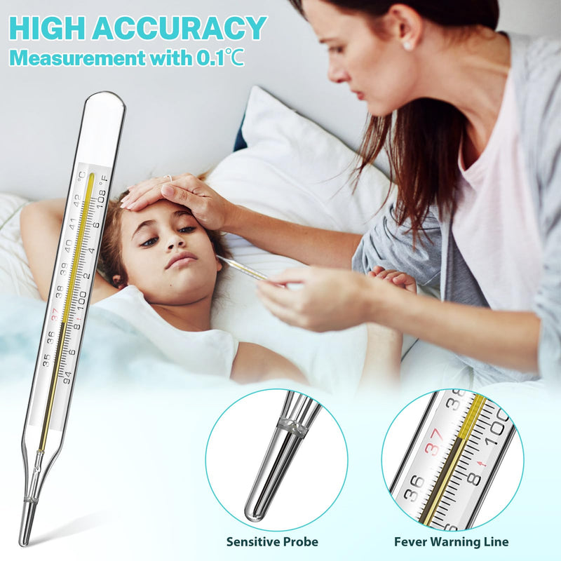 MAGICLULU 5Pcs Oral Temperature for Adults, Dual Scale ℃ & ℉ Glass Traditional Underarm Body Temperature with Case, Accurate Measurement for Kids Babies Elderly Home Family Clinics Fever Indicator - BeesActive Australia