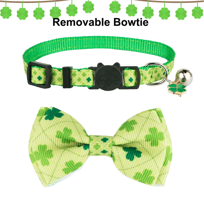 ADOGGYGO St. Patrick's Day Cat Collars with Bow Bell, Breakaway Cat Bowtie Collar Green Shamrock Pattern Sanit Patrick Collars for Girl Boy Cats Kittens (St. Patrick's Day) 7.5"- 10.5" - BeesActive Australia