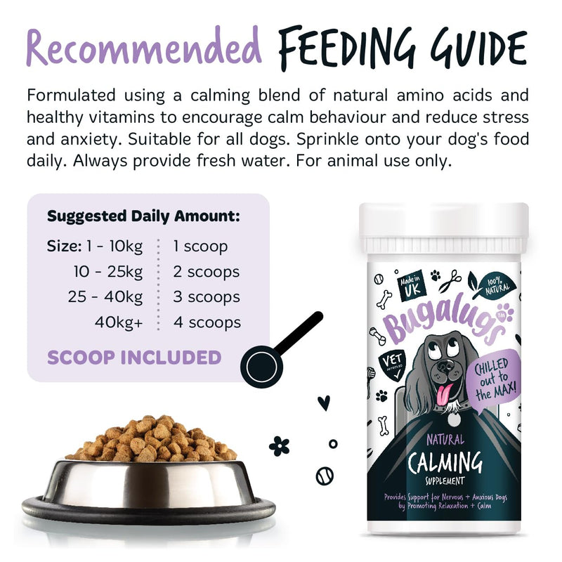 BUGALUGS Dog Calming Products - Perfect Remedy for Dog Anxiety relied - Easy to Use Powder, No Tablets, Spray or Plug in Needed - Suitable for All Breeds (80g) 80g