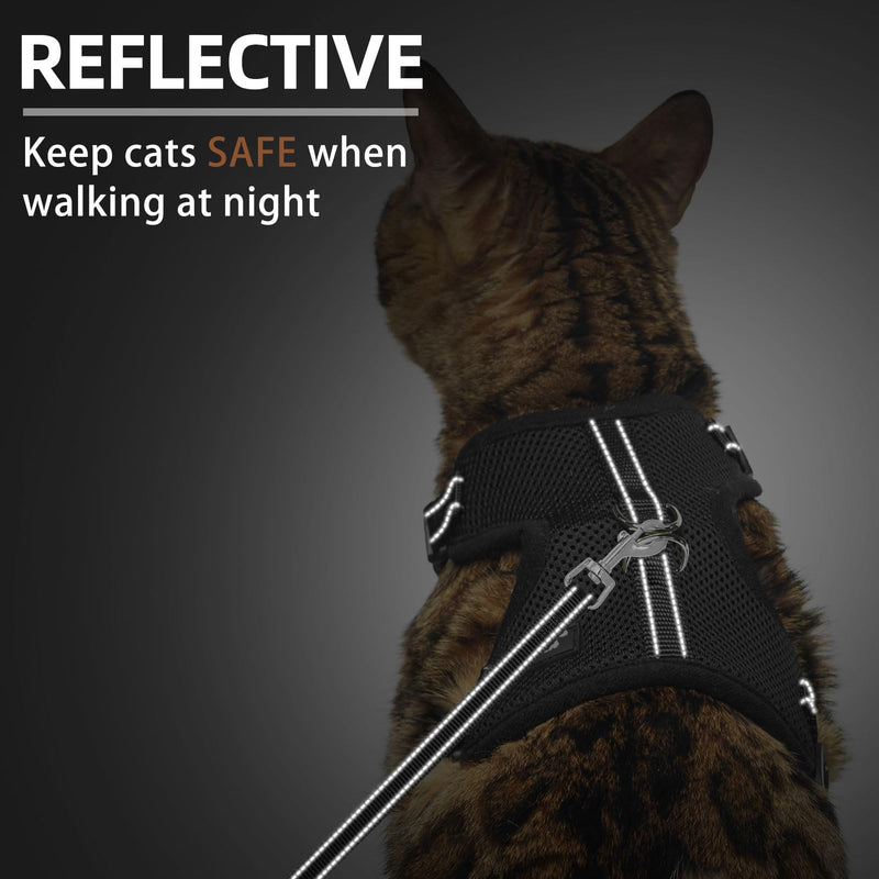 PUPTECK Cat Harness and Leash Set Escape Proof, Reflective Adjustable Soft Mesh Kitten Vest Harness for Walking Travel, Black, S Small - BeesActive Australia