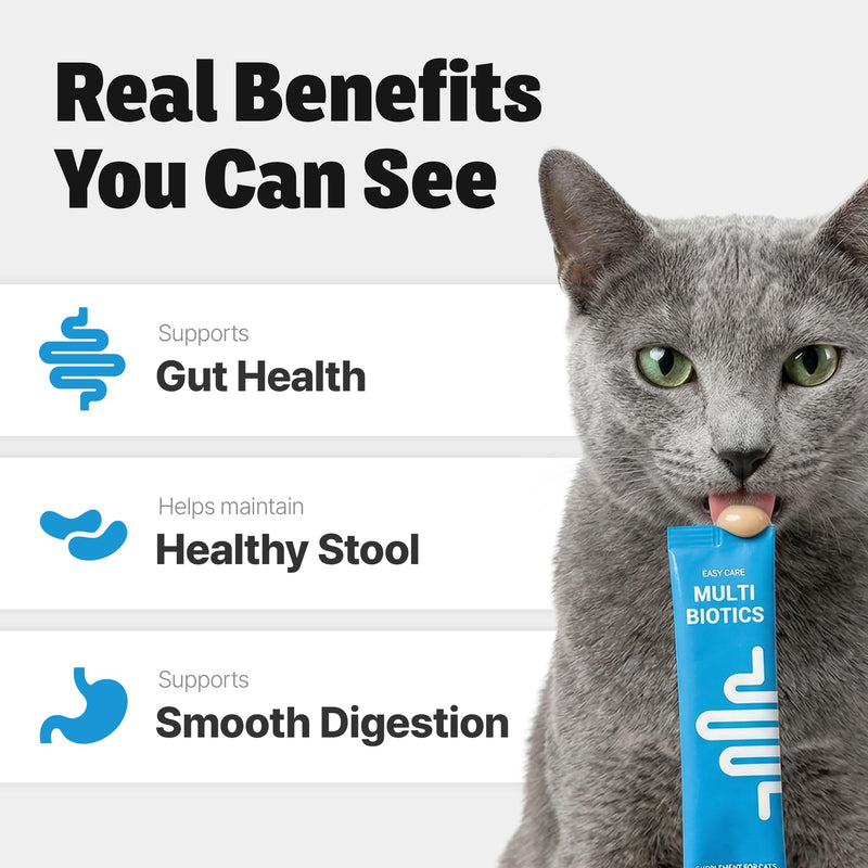 Cat Probiotics – Lickable Digestive Health Supplement – Multi-biotics for Digestion & Gut Support, Diarrhea, Constipation & Gas – Daily for Cats, Chicken Flavor, 30 Tubes