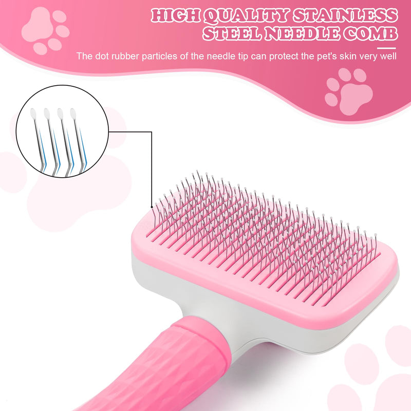 Pet brush，cat brush with release button，dog brush， for grooming Remove loose hair and prevent tangling,fine needle（Pink） - BeesActive Australia