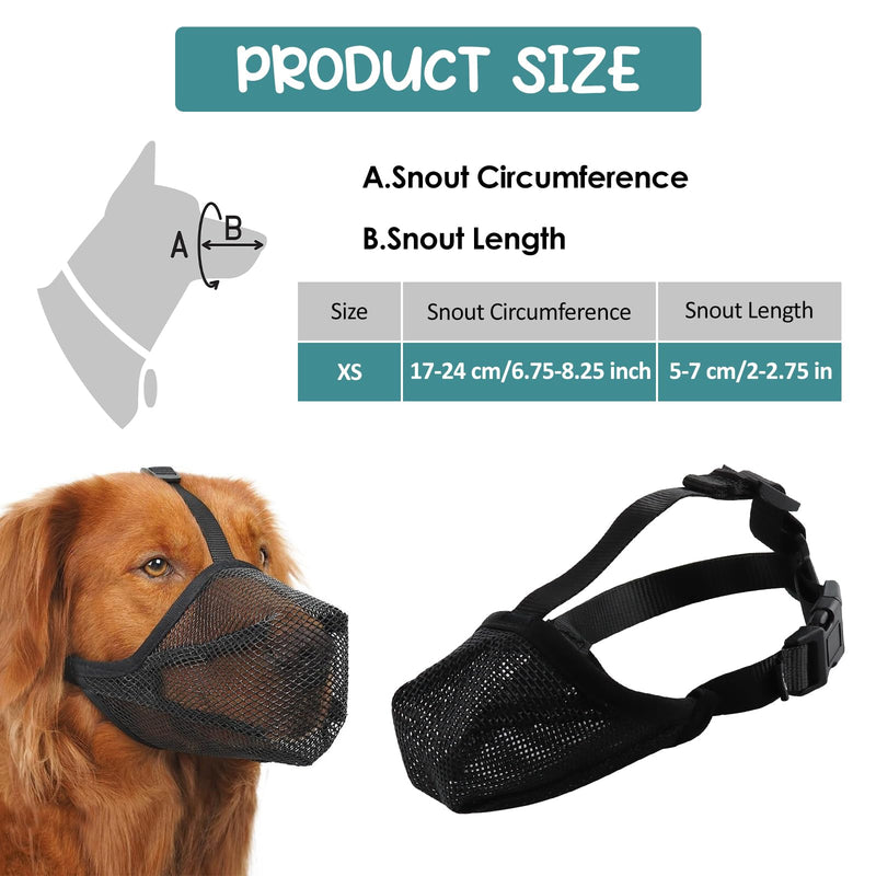 Breathable Mesh Muzzle, XS Muzzle for Pets, Soft Nylon Muzzle, Black Muzzle for Anti Biters, Muzzle with Adjustable Loop, Adjustable Muzzles for Puppies Outdoors - BeesActive Australia