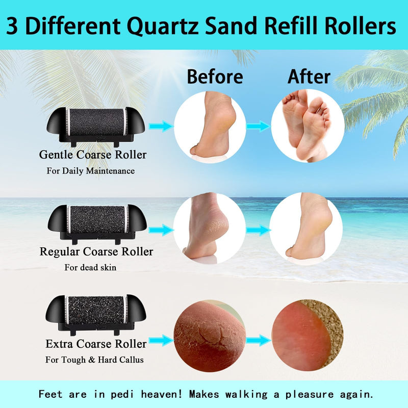 Callus Remover for Feet, 13-in-1 Professional Pedicure Tools Foot Care Kit, Foot Scrubber Electric Feet File Pedi for Hard Cracked Dry Dead Skin, 3 Rollers, 2 Speed, Battery Display (Black) Black - BeesActive Australia