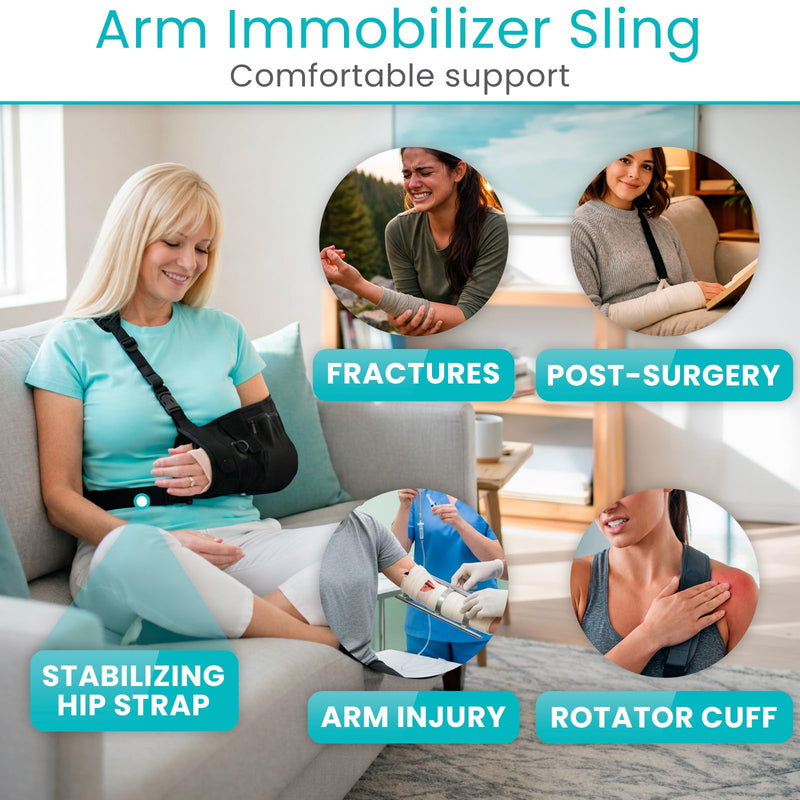 Vive Medical Arm Sling for Shoulder Injury (Left or Right)- Shoulder Immobilizer for Broken Arm, Rotator Cuff, Elbow - Support Brace for Men & Women (Black) - BeesActive Australia